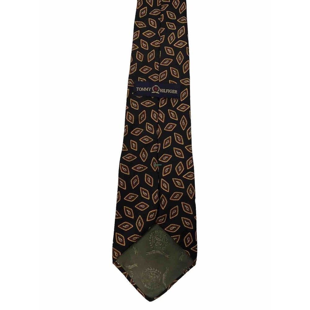 Tommy Hilfiger Black Maroon Gold Stars and Paisley 100% Silk‎ Tie 56"x 4" - Picture 3 of 7